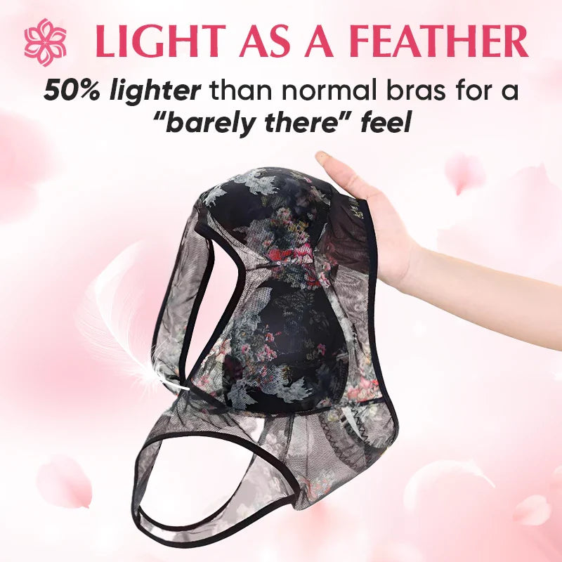 Seamless Full Coverage Wire Free Back Support Posture Bra Plus Size Flower lace bra