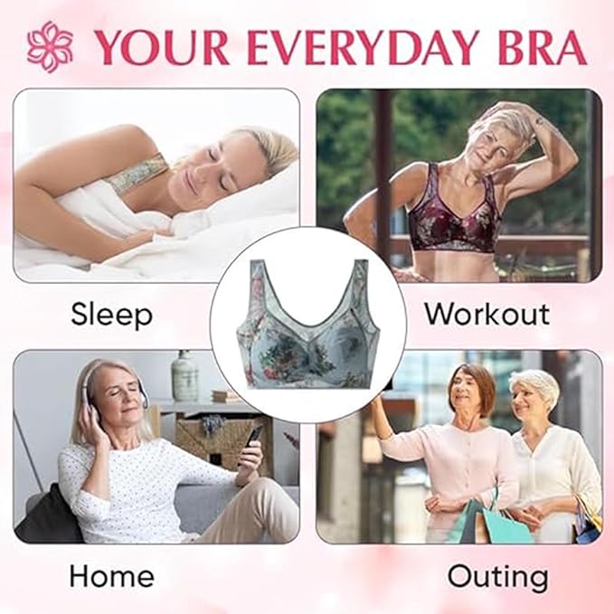 Seamless Full Coverage Wire Free Back Support Posture Bra Plus Size Flower lace bra