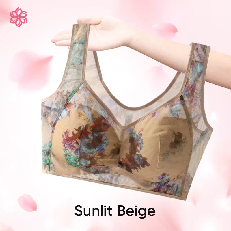 Seamless Full Coverage Wire Free Back Support Posture Bra Plus Size Flower lace bra
